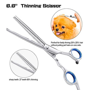 SCEDREAM Dog Grooming Scissors for Dogs with Safety Round Tips, 5 in 1 Dog Scissors for Grooming, Curved Dog Grooming Scissors,Professional Pet Grooming Shears Set for Dogs and Cats