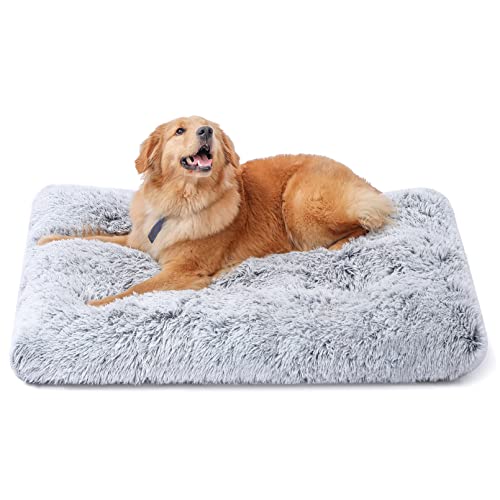 sycoodeal Dog Bed,Crate Pet Bed Kennel Pad,Soft Plush Washable,Comfortable Dog Bed,Suitable for Medium & Large Dogs (Grey)