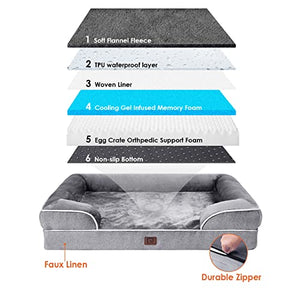 EHEYCIGA Orthopedic Dog Beds for Extra Large Dogs, Waterproof Memory Foam XL Dog Bed with Sides, Non-Slip Bottom and Egg-Crate Foam Big Dog Couch Bed with Washable Removable Cover, Grey