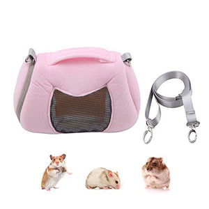 Hamster Carrier Bag Portable Outdoor Travel Handbag with Adjustable Single Shoulder Strap for Hamster Small Pets (Pink)