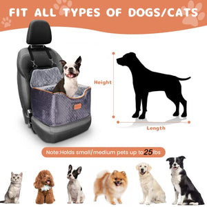 AlfaTok Memory Foam Booster Dog Car Seat with Washable Removable Cover, Elevated Pet Car Seat, Anti-Slip Sturdy Dog Booster Seats for Small Dogs 25lbs, Dog Seat Belt, Storage Pocket, Dog Blankets