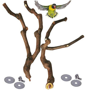 kathson Natural Parrot Perch Bird Stand Pole Wild Grape Stick Paw Grinding Fork Parakeet Climbing Standing Branches Toy Chewable Cage Accessories for Small Budgies Cockatiels Lovebirds 3PCS