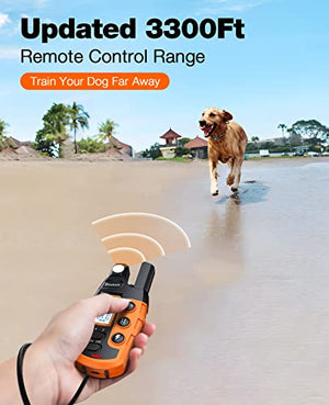 Bousnic Dog Shock Collar - 3300Ft Dog Training Collar with Remote for 5-120lbs Small Medium Large Dogs Rechargeable Waterproof e Collar with Beep (1-8), Vibration(1-16), Safe Shock(1-99) (Orange)