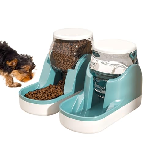 kathson Automatic Dog Feeders Gravity Cat Water and Food Dispenser Set Large Capacity Self Feeding Pet Feeder and Waterer for Puppy Kitten Rabbit Bunny Blue