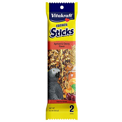 Vitakraft Crunch Sticks Apricot & Cherry Flavor Bird Treat for Parrots (2 Sticks), 5.5 oz (31689)