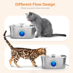 Cat Water Fountain Stainless Steel: Automatic Pet Water Fountain Dog Water Dispenser with Water Level Window, 108oz/3.2L for Cats Inside