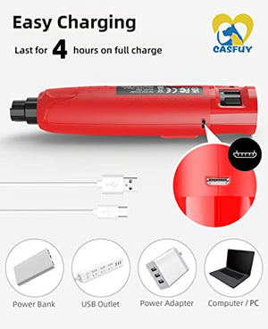 Casfuy Dog Nail Grinder Quiet - (45db) 6-Speed Pet Nail Grinder with 2 LED Lights for Large Medium Small Puppy Dogs/Cats, Professional 3 Ports Rechargeable Electric Dog Nail Trimmer with Dust Cap(Red)