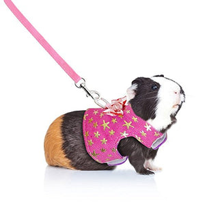 Stock Show Small Pet Outdoor Walking Harness Vest and Leash Set with Cute Bowknot Decor Chest Strap Harness for Rat Ferret Squirrel Hamster Clothes Accessory, Pink Star