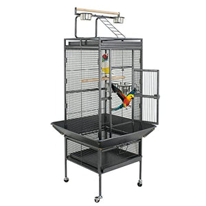 ZENY 61-inch Playtop Parrot Bird Cages, Wrought Iron Large Birdcage with Rolling Stand for Parakeet Cockatiels Quaker Conure Lovebird Finch Canary Small Medium Parrot Cage Birdcage (Black)