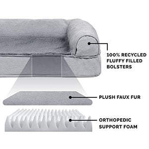 Furhaven Orthopedic Dog Bed for Medium/Small Dogs w/ Removable Bolsters & Washable Cover, For Dogs Up to 35 lbs - Plush & Suede Sofa - Gray, Medium