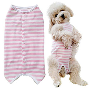 Dog’s Recovery Suit Post Surgery Shirt for Puppy, Wound Protective Clothes for Little Animals(Pink White Stripe-m)