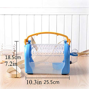 kathson Hamster Cage Travel Carrier Portable Cage with Water Bottle Outgoing Cage and Adjustable Strap Pet Cage for Small Pet Hedgehog Sugar Glider Squirrel Mice（Blue）