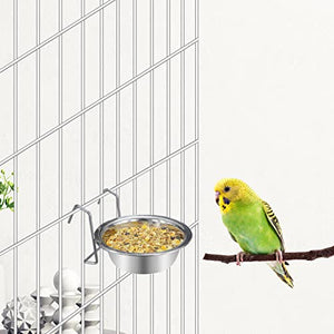 Wontee Pet Bowl Stainless Steel Hanging Food Water Bowls Bird Cage Feeder for Birds, Parrots, Small Sized Dogs and Cats (S)