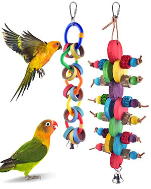 Bissap 2PCS Bird Chew Toys, Multicolored Bagel Cascade Bird Parrot Toy Biting Paper Cardboard Olympic Rings Conures Toys for Amazon Cockatiels Cockatoos Macaws and Similar Sized Pet Birds