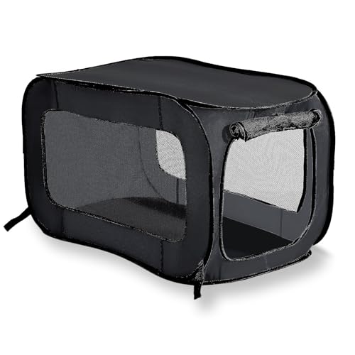 Beatrice Home Fashions Portable, Collapsible, Pop Up Travel Pet, Cat and Dog Kennel, 32.5" L x 19.5" W x 19.5" H, Black