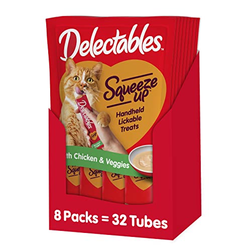 Hartz Delectables Squeeze Up Interactive Lickable Wet Cat Treats for Adult & Senior Cats, Chicken & Veggies, 4 Count (Pack of 8)