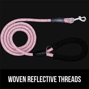 Gorilla Grip Heavy Duty Dog Leash, Soft Handle, Strong Reflective Durable Puppy Training Rope for Night Walking, Small Medium Large Dogs, Rotating Metal Clip, Waste Bag Dispenser, Pink