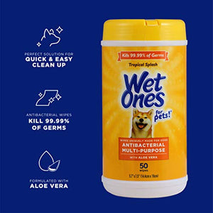 Wet Ones for Pets Multi-Purpose Dog Wipes with Aloe Vera for All Dogs in Tropical Splash, Wipes for Paws & All Purpose | 50 Ct Cannister