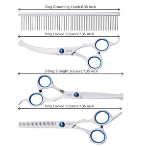 SCEDREAM Dog Grooming Scissors for Dogs with Safety Round Tips, 5 in 1 Dog Scissors for Grooming, Curved Dog Grooming Scissors,Professional Pet Grooming Shears Set for Dogs and Cats