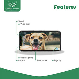 Owlet Home Pet Camera with Treat Dispenser Tossing for Dogs/Cats, Smart Dog/Cat Camera, Free App, 2.4Ghz & 5Ghz WiFi, 1080P Camera, Live Video, Auto Night Vision, 2-Way Audio, Compatible with Alexa