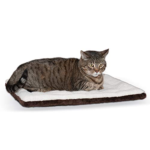 K&H PET PRODUCTS Self-Warming Cat Bed Pad, Self-Heating Thermal Cat and Dog Bed Mat, Pet Warming Pad for Cats, Cat Warmer Mat for Feral and Indoor Cats, Oatmeal/Chocolate 21 X 17 Inches