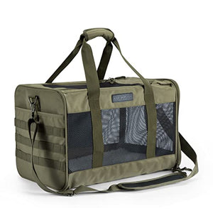 VEAGIA Cat Carrier,Pet Carrier,Cat Carriers for Medium Cats Under 25,Soft Puppy Travel Bag Carriers for Small Dogs Airline Approved (17.5 x 12 x 12 inches, ArmyGreen 02)