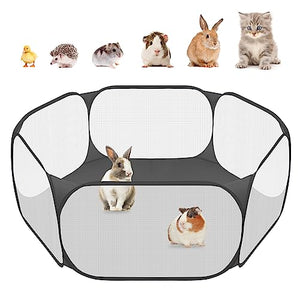 Small Animals C&C Cage Tent, Breathable & Transparent Pet Playpen Pop Open Outdoor/Indoor Exercise Fence, Portable Yard Fence for Guinea Pig, Rabbits, Hamster, Chinchillas and Hedgehogs