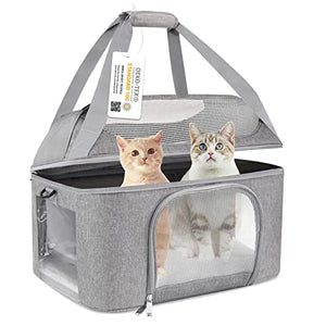 Bejibear Small Cat Carrier for 2 Cats, Oeko-TEX Certified Soft Side Pet Carrier for Cat, Small Dog, Collapsible Travel Small Dog Carrier, TSA Airline Approved Cat Carrier for Medium Cats 20 lbs-Gray