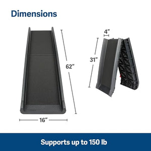 PetSafe Happy Ride Folding Pet Ramp for Cars, Trucks, & SUVs- 62 Inch Portable for Large Dogs with Siderails, Non-Slip- Weighs Only 10 lb, Supports up to 150 lb, Easy Storage, Folds in Half