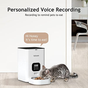 VOLUAS Automatic Pet Feeders for Cats and Dogs, Dry Food Dispenser with Desiccant Bag, Timed Cat Feeder, Programmable Portion Size Control 4 Meals Per Day, 10s Voice Recorder