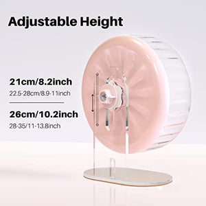 BUCATSTATE Hamster Wheel Super-Silent 10.2" with Adjustable Base Dual-Bearing Exercise Wheel Quiet Spinning Running Wheel for Dwarf Syrian Hamster Gerbils and Other Small Animals (Pink)