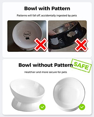 LoeJan Elevated Cat Food Bowl, 5 Oz Ceramic Raised and Tilted Water Bowl, Anti Vomiting and Protect Pets' Spines Dishes for Small Dog, Fat Faced Cat, Kitten (White, 1 Pack)