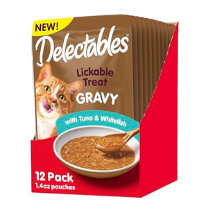 Hartz Delectables Gravy Lickable Wet Cat Treat & Food Topper, Tuna & Whitefish, 12 Pack