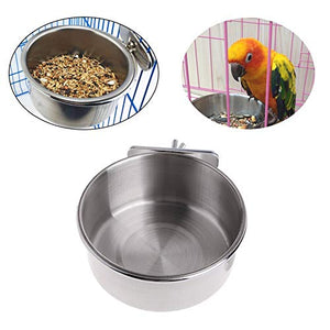 Old Tjikko Pet Feeder Water,10oz 20oz 30oz Bird Hamster Small Animal Cup with Holder,Stainless Steel 10oz Cage Coop Hook Cup for Small Animal Cage Bowl (10oz Stainless Steel Bowl)