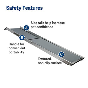 PetSafe Happy Ride Extra Long Telescoping Dog Ramp for Cars, Trucks, SUVs & Minivans - Extends 47 to 87 Inches - Portable Pet Ramp for Large Dogs - Aluminum Frame Weighs 18 lb, Supports up to 300 lb