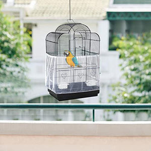 Bird Cage Seed Catcher, Airy Gauze Seeds Bird Cage Cover Guard Dust-Proof Universal Birdcage Accessories Parrot Bird Nylon Mesh Net Cover Stretchy Shell Skirt Traps Cage Basket (L, White)