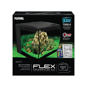 Fluval Flex 15 Aquarium Kit - Fish Tank for Fish & Plants - Comes with LED Lights, Filtration System & More - 16" x 15" x 15" - 57 L, 15 Gal. - Black