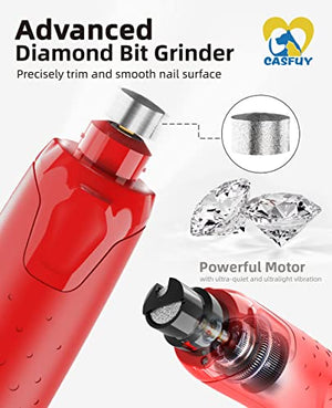 Casfuy Dog Nail Grinder Quiet - (45db) 6-Speed Pet Nail Grinder with 2 LED Lights for Large Medium Small Puppy Dogs/Cats, Professional 3 Ports Rechargeable Electric Dog Nail Trimmer with Dust Cap(Red)