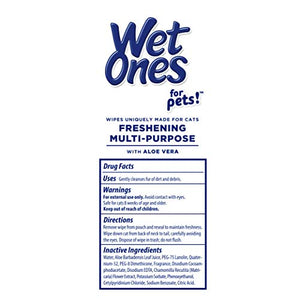 Wet Ones for Pets Freshening Multipurpose Wipes for Cats with Aloe Vera | Easy to Use Cat Cleaning Wipes, Freshening Cat Grooming Wipes for Pet Grooming in Fresh Scent | 50 ct Cannister Cat Wipes