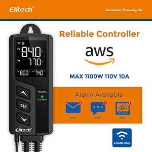 Elitech Temperature and Humidity Controller STC-1000WiFi Pro TH T&H Cooling Heating Switch On-Off Thermostat for Heat Pad Reptile Aquarium Homebrew Freezer -40~230°F Pre-Wired Outlets 110V 1100W 10A