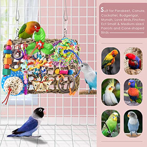 KATUMO Bird Toys, Small Parrot Foraging Toys Parakeet Climbing Mat with Toys Bird Chew Toys for Conure, Cockatiel, Lovebird, Parakeet and More Small Birds