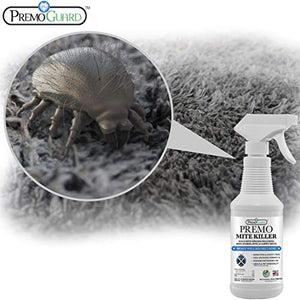 Mite Killer Spray by Premo Guard 16 oz – Treatment for Dust Spider Bird Rat Mouse Carpet and Scabies Mites – Fast Acting 100% Effective – Child & Pet Safe – Best Natural Extended Protection