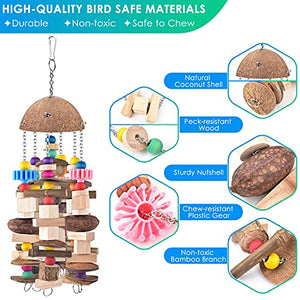 KATUMO Bird Toy, Large Parrot Toy Durable Wooden Blocks Bird Chewing Toy Parrot Cage Bite Toy for African Grey, Cockatoo, Amazon Parrot, Mini Macaw, Medium to Large Birds