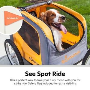 Schwinn Rascal Bike Pet Trailer, For Small and Large Dogs, Lightweight, Tow with Bicycle, Up to 50 lbs. Small, Orange/Grey