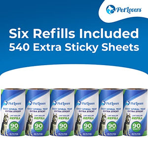 PetLovers Lint Roller Refills - 540 Sheets, Extra Sticky Sheets for Pet Hair, Lint Remover, and Dog & Cat Hair Removal, 6 Pack of Refills