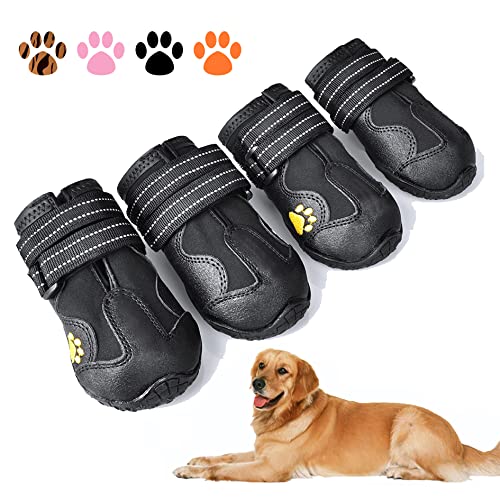 XSY&G Dog Boots,Waterproof Dog Shoes,Dog Booties with Reflective Velcro Rugged Anti-Slip Sole and Skid-Proof,Outdoor Dog Shoes for Medium to Large Dogs 4Ps-Size6