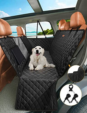 nzonpet 4-in-1 Dog Car Seat Cover, 100% Waterproof Scratchproof Hammock with Big Mesh Window, Durable Nonslip Pets Back Cover Protector for Cars Trucks SUVs - Black