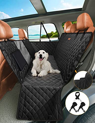 nzonpet 4-in-1 Dog Car Seat Cover, 100% Waterproof Scratchproof Hammock with Big Mesh Window, Durable Nonslip Pets Back Cover Protector for Cars Trucks SUVs - Black