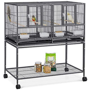 Yaheetech 41.5" Stackable Divided Breeder Breeding Parakeet Bird Cage for Canaries Cockatiels Lovebirds Finches Budgies Small Parrots with Rolling Stand, Black