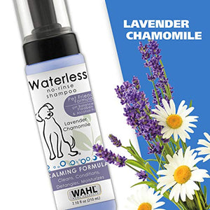 Wahl USA Pet Friendly Waterless No Rinse Shampoo for Animals – Lavender & Chamomile for Cleaning, Conditioning, Detangling, & Moisturizing Dogs & Horses – 7.1 Oz - Model 820014A